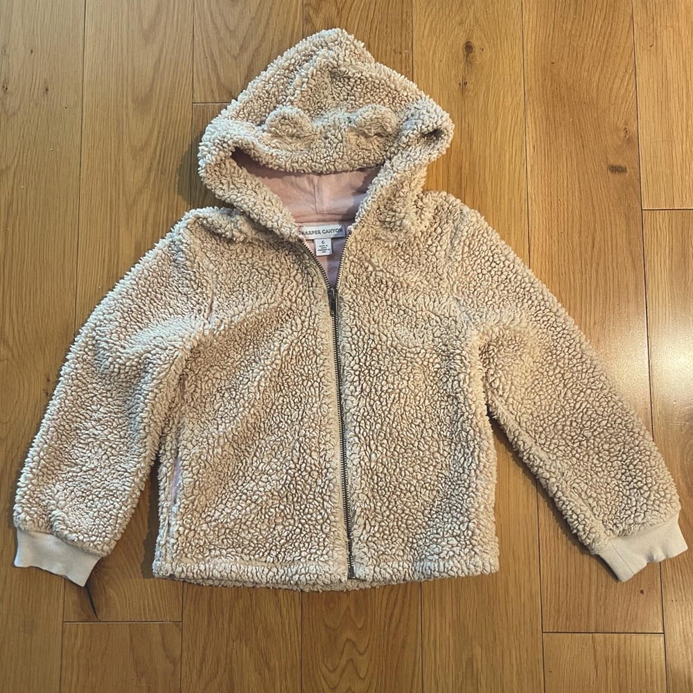 Soft sherpa hooded jacket bear ears pink 100% cotton lining Harper Canon girls 6